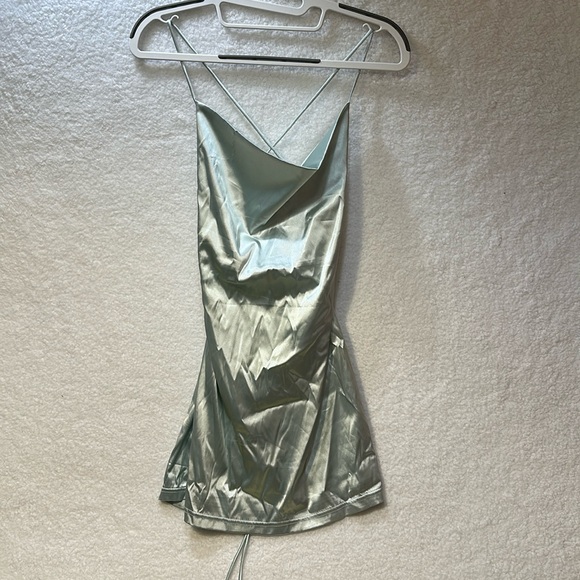 Fashion Nova Dresses & Skirts - New Fashion Nova Sage Take Me Higher Satin Mini Dress Size Medium